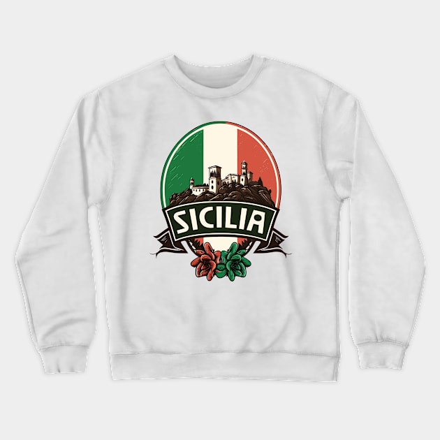 Sicilia / Retro Italian Region Design Crewneck Sweatshirt by DankFutura